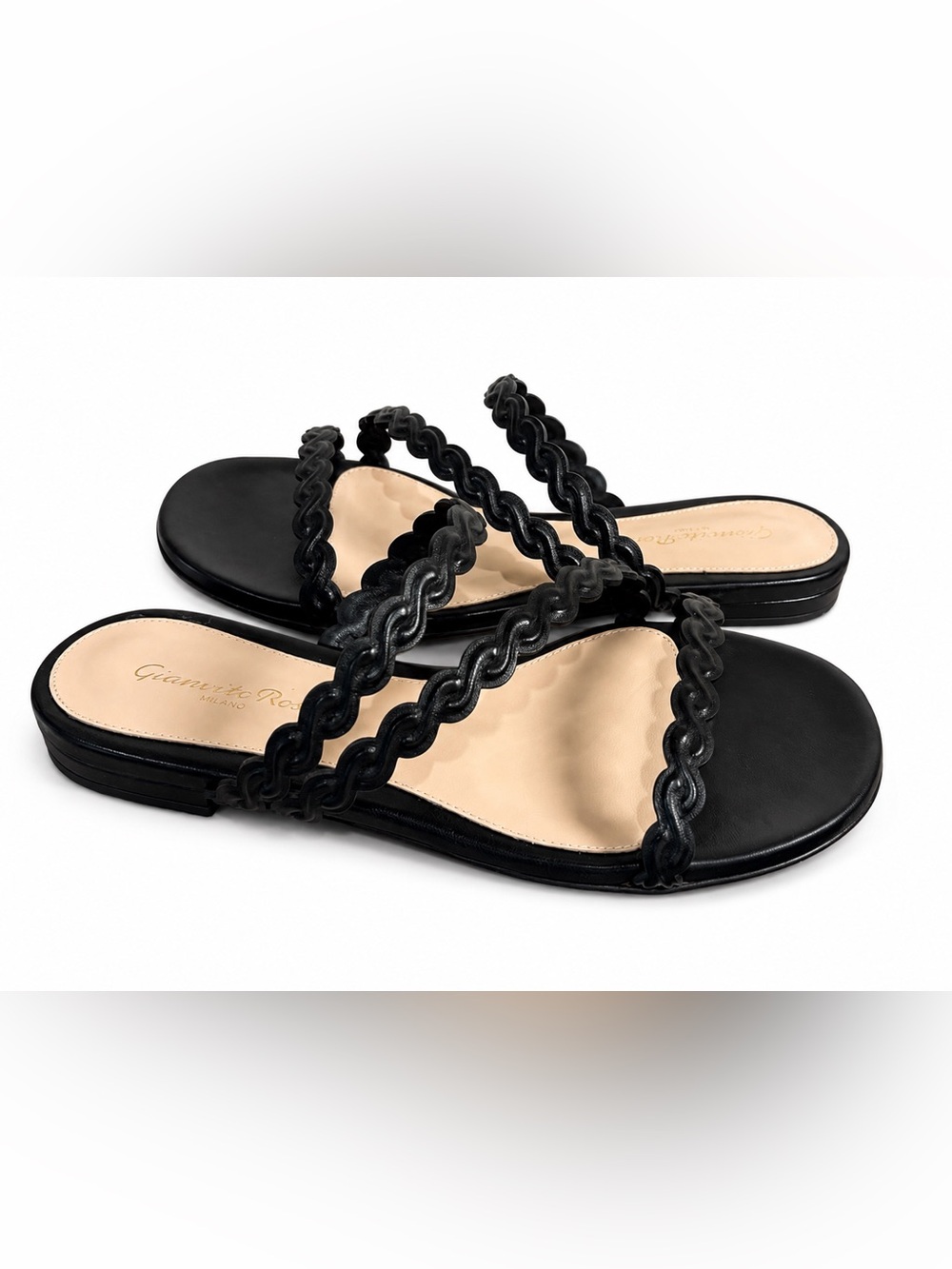 Gianvito Rossi KAY 05 Black Nappa Leather Braided Flat Sandals EU 36 US 6 NIB